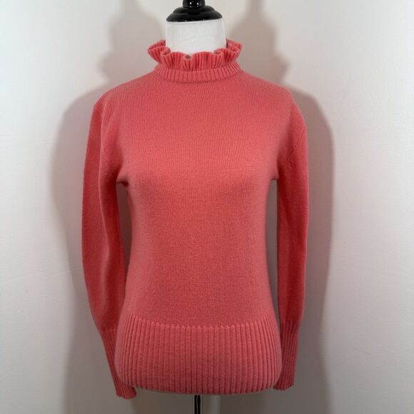 J. Crew Sweater XS Pink Lambswool Blend High Ruffle-Neck Pullover Ribbed Hem - Picture 1 of 11